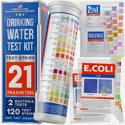Kit de Tiras de Análisis de Agua Potable 16 en 1 (Test de Plomo, Dureza, Cloro, Nitratos)